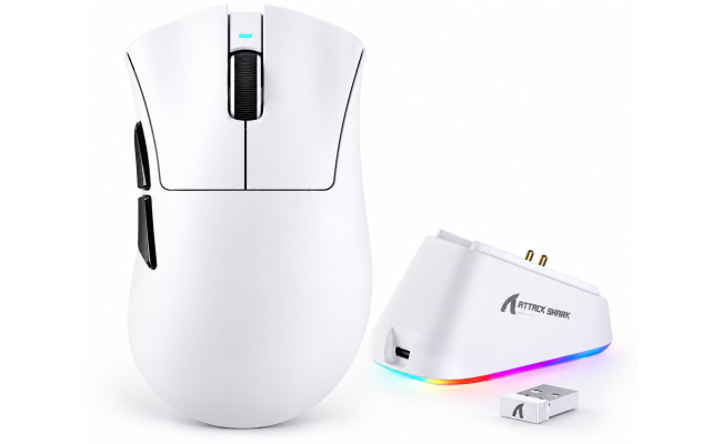 ATTACK SHARK V3 PRO Tri-Mode Wireless Gaming Mouse White with RGB Charging Dock ATTACK SHARK V3 PRO Tri-Mode Wireless Gaming Mouse White with RGB Charging Dock